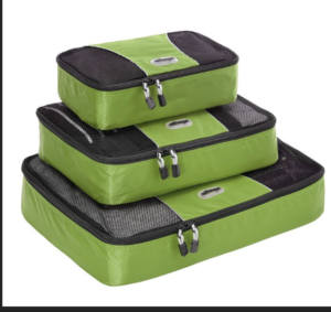 lime green packing cubes piled on top of each other